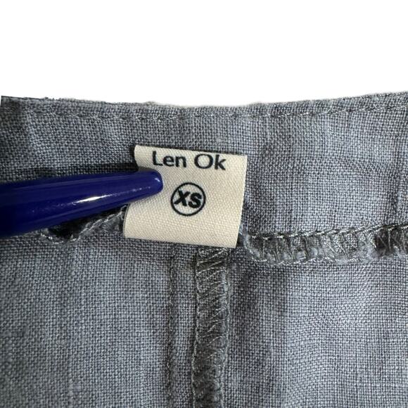 Lenok Len Ok 3/4 Sleeve 100% Linen Blue Tunic V Neck Dress w Pockets Size XS - Picture 6 of 6